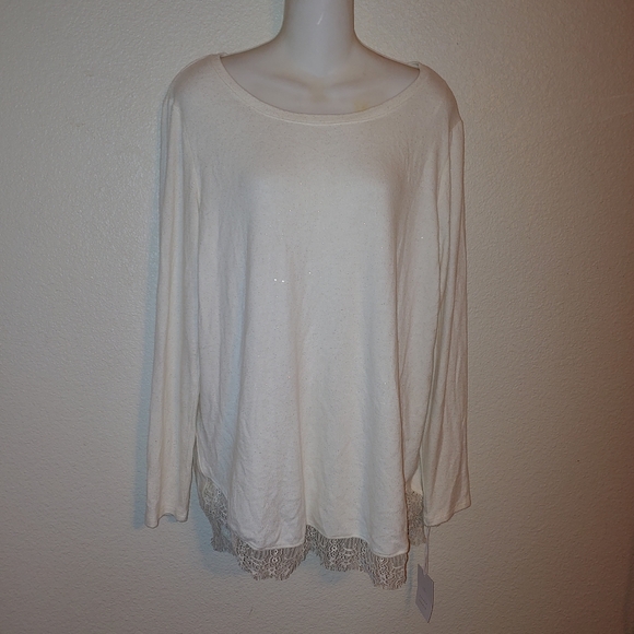 Lauren Conrad glitter blouse lace trim open back - Picture 2 of 11